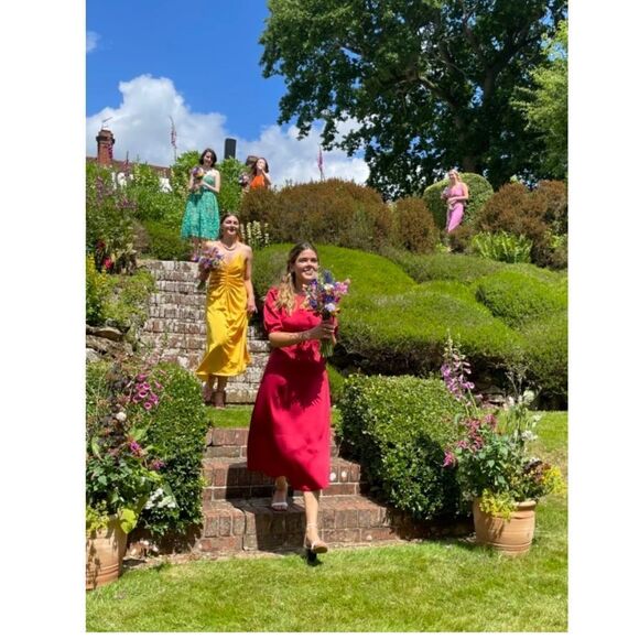 ANTHROPOLOGIE  RED SATIN CUT OUT MIDI DRESS - Picture 5 of 8